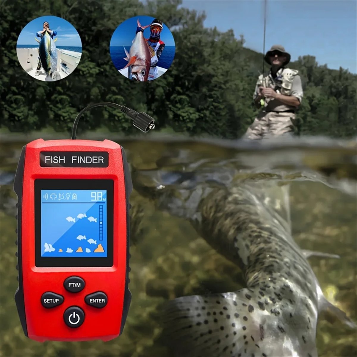 Fishing Depth Finder - Color LCD Fish Finder Wired Sonar